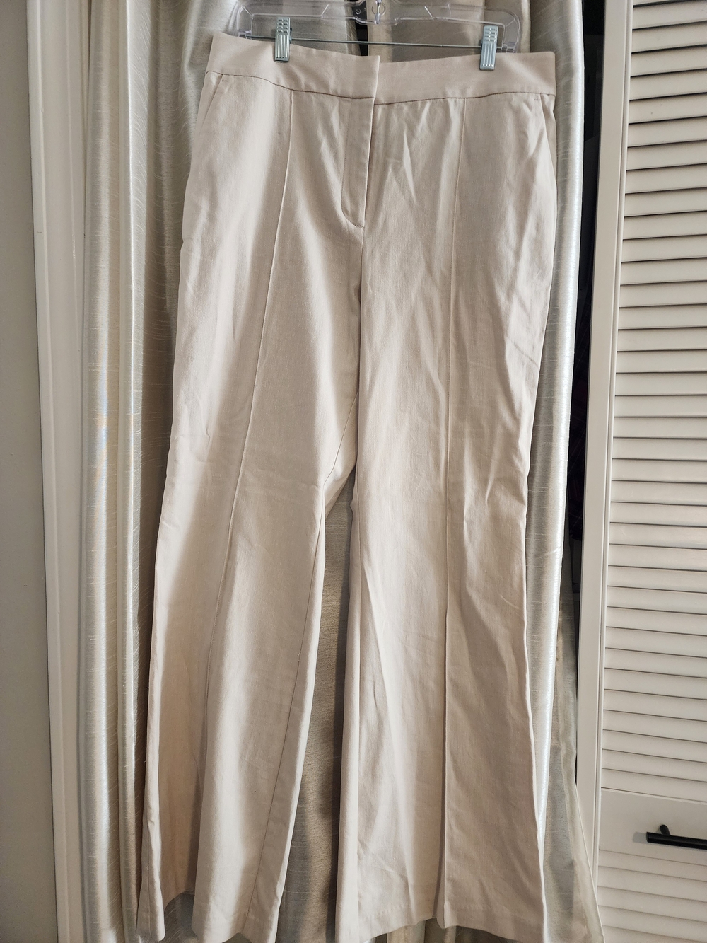 Classic Women’s Pants in Light Beige Linen Blend Slim Flare
